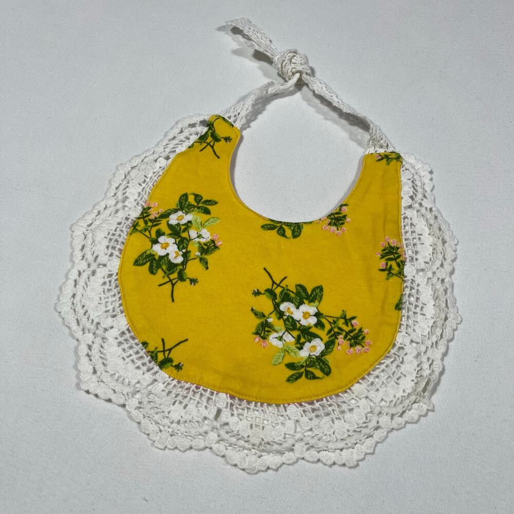 Matilda Jane Reversible Floral Lace Baby Bib – Yellow & Pink Gingham